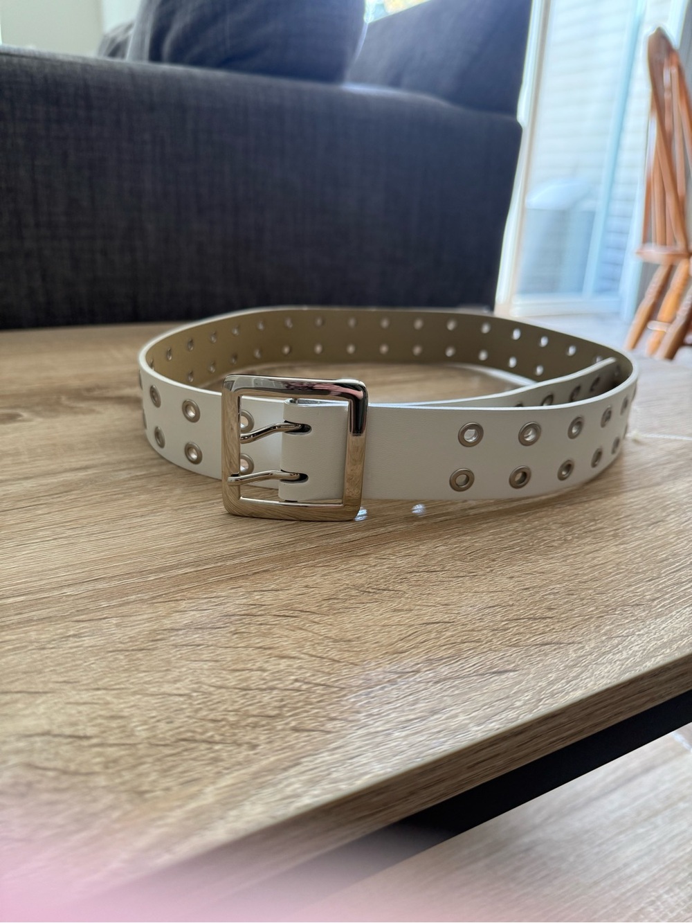 Classic Double-Prong Grommet Waist Belt - White